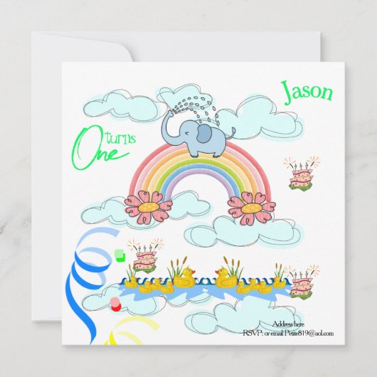 kinderen eerste baby verjaardagsuitnodiging kaart (Voorkant)