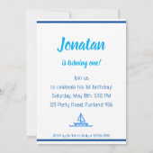 Kinderen Eerste Verjaardag Blauwe Strepen Zeilboot Kaart (Achterkant)