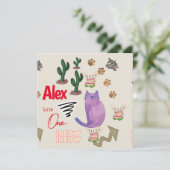 Kinderen Eerste Verjaardag Uitnodiging Kat Vissen  (Staand voorkant)