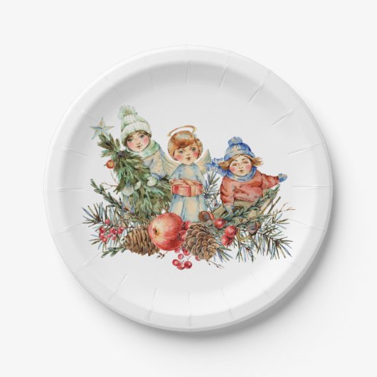  kinderen en de kerstangel papieren bordje (Voorkant)