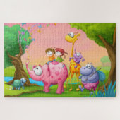 Kinderen en dieren illustratie  legpuzzel (Horizontaal)