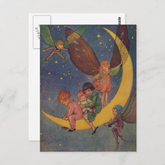 Kinderen en Fairies Ride the Moon, Briefkaart (Voorkant / Achterkant)