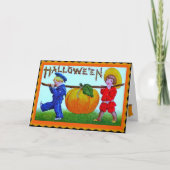 Kinderen en Grote Pompoen  Halloween Kaart (Voorkant)