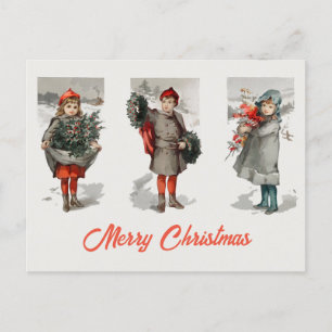  kinderen en Holly Winter Snow Kerstmis Feestdagenkaart