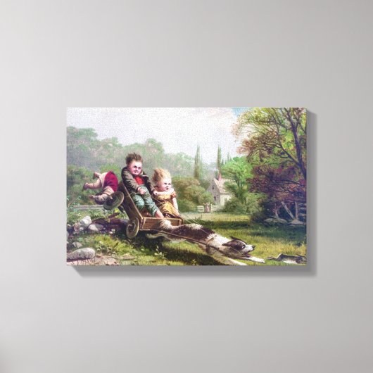 Kinderen en Hond Chasing a Rabbit Painting Canvas Afdruk (Voorkant)