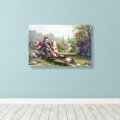 Kinderen en Hond Chasing a Rabbit Painting Canvas Afdruk (Insitu (Houten vloer))