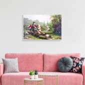 Kinderen en Hond Chasing a Rabbit Painting Canvas Afdruk (Insitu (Woonkamer))
