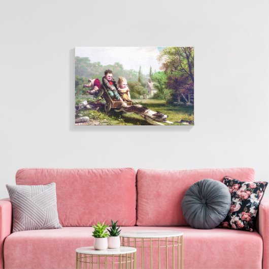 Kinderen en Hond Chasing a Rabbit Painting Canvas Afdruk (Insitu (Woonkamer))