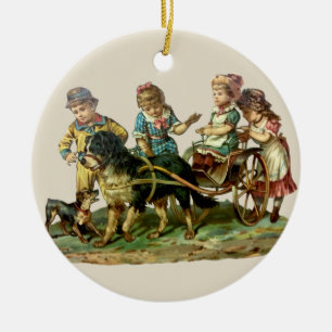  kinderen en honden keramisch ornament