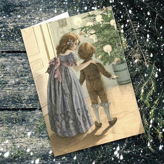 kinderen en Kaart met kerstbomen