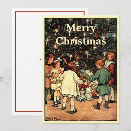 kinderen en kerstbomen feestdagenkaart (Voorkant / Achterkant)