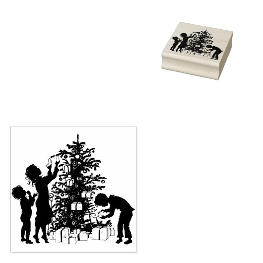  Kinderen en Kerstboom Rubberstempel (Gestempeld)
