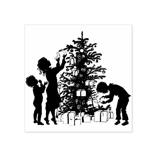 Kinderen en Kerstboom Rubberstempel (Afrduk)