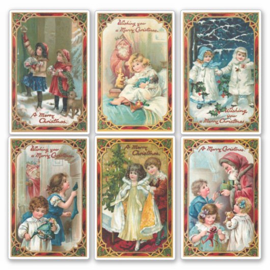  Kinderen en Kerstman Sticker (Voorkant)