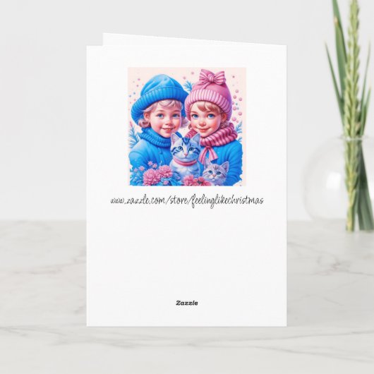  Kinderen en Kittens Kerstmis Kaart (Achterkant)