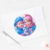  Kinderen en Kittens Kerstmis Ronde Sticker (Envelop)