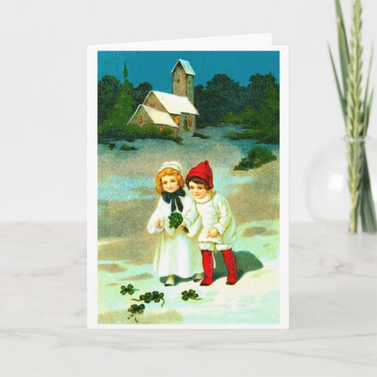 Kinderen en klaver feestdagen kaart (Voorkant)