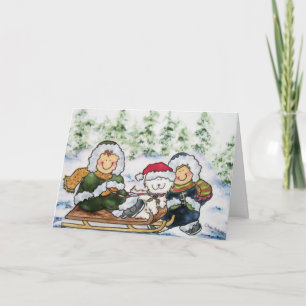 Kinderen en Puppy Kerst Kaart