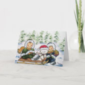 Kinderen en Puppy Kerst Kaart (Voorkant)