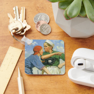 kinderen en sport, jongens die honkbal spelen sleutelhanger