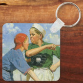  kinderen en sport, jongens die honkbal spelen sleutelhanger (Achterkant)