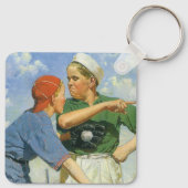  kinderen en sport, jongens die honkbal spelen sleutelhanger (Achterkant)