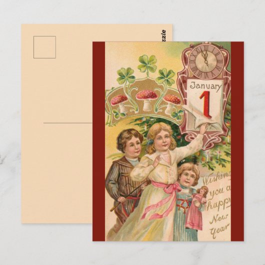  kinderen en Toadstools Gelukkig nieuwjaar Briefkaart (Voorkant / Achterkant)