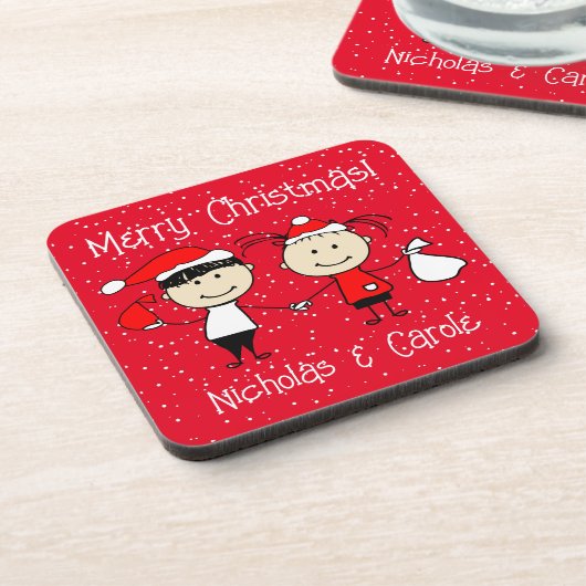  Kinderen en volwassen paren Kerstmis Bier Onderzetter (Linkerzijde)