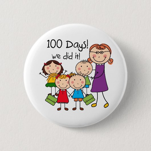 Kinderen en Vrouw leraar 100 dagen Ronde Button 5,7 Cm (Voorkant)