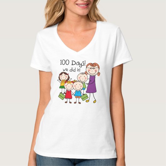 Kinderen en Vrouw leraar 100 dagen T-shirt (Voorkant)