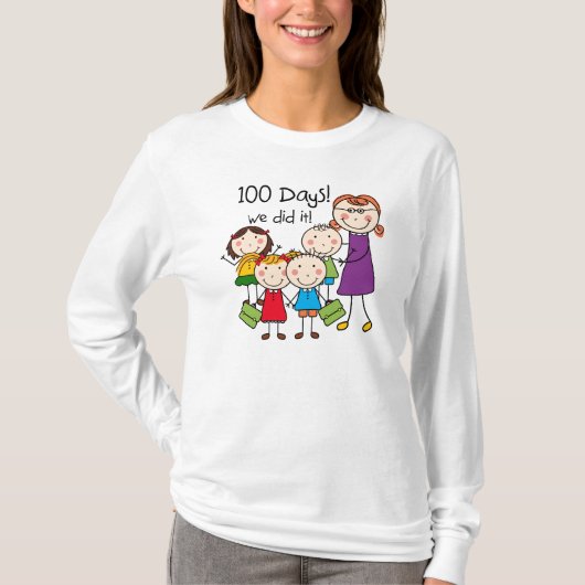 Kinderen en Vrouw leraar 100 dagen T-shirt (Voorkant)