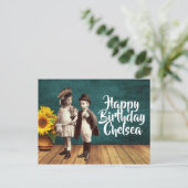  Kinderen en zonnebloemen, speciaal gepersonalisee Briefkaart (Staand voorkant)