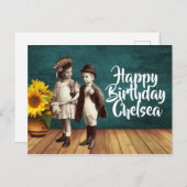  Kinderen en zonnebloemen, speciaal gepersonalisee Briefkaart (Voorkant / Achterkant)