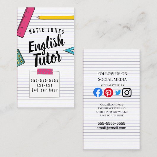 Kinderen Engelse zelfstudie voor leraren thuis Visitekaartje (Voorkant / Achterkant)