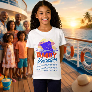 Kinderen Familie Cruise Blauw/Oranje Vakantie Zons T-shirt