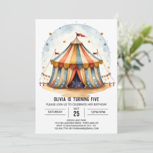 Kinderen Feestelijke Circus Verjaardag Kaart (Staand voorkant)