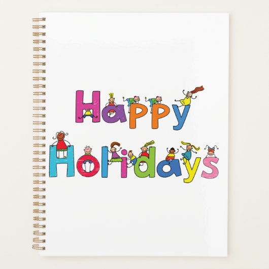 Kinderen Fijne Feestdagen Stick Figure Typografie Planner (Voorkant)