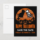 Kinderen Fijne Halloween Skelet Kat Retro Zonsonde Aankondigingskaart (Voorkant / Achterkant)