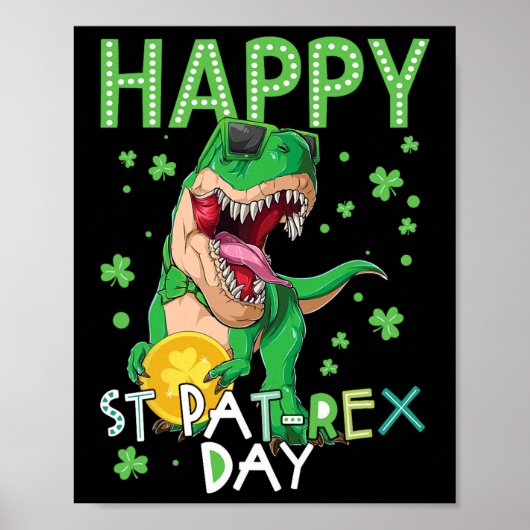 Kinderen Fijne St. Patrick's Dag T-rex Dinosaur Bo Poster (Voorkant)