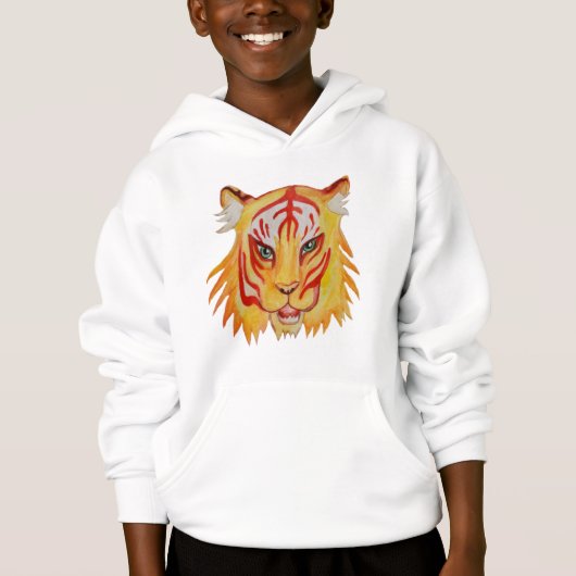 Kinderen Fleece Pullover Hoodie Tijger Tekening (Voorkant)
