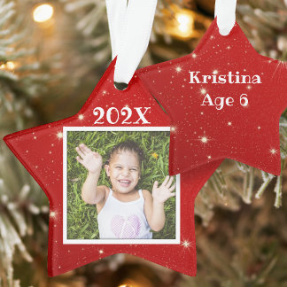 Kinderen Foto Fonkelende Sterren Rode Kerst Bal Or Ornament