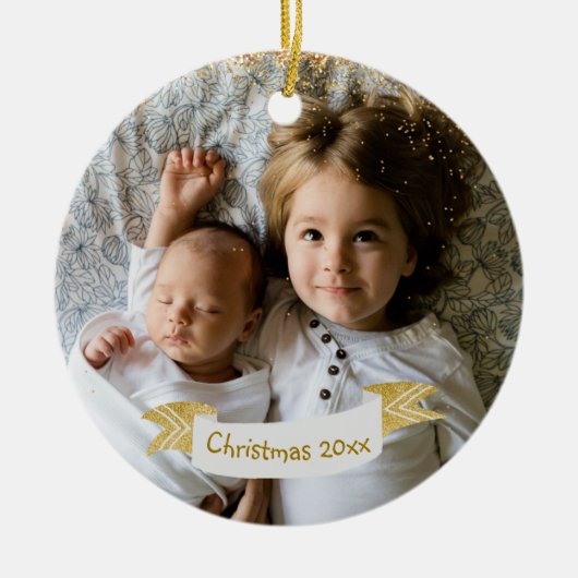 Kinderen Foto Kerst Ornament met Jaar (Voorkant)
