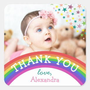 Kinderen Foto Verjaardag Bedankt Sticker Regenboog