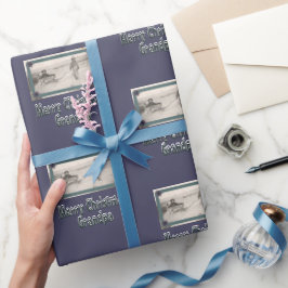 Kinderen Foto Vrolijk Kerstfeest Opa Paarse Cadeaupapier