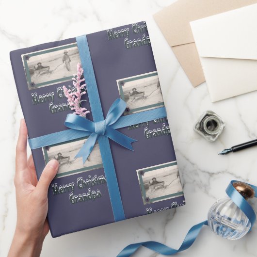 Kinderen Foto Vrolijk Kerstfeest Opa Paarse Cadeaupapier (Geschenken)