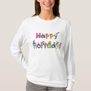 Kinderen Gelukkige Feestdagen Stick Figure Typogra T-shirt