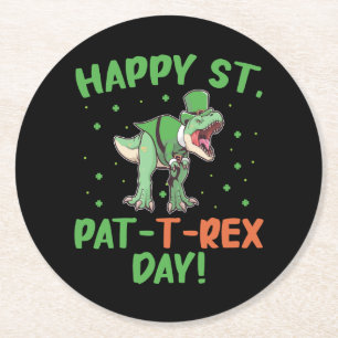 Kinderen Gelukkige St Pat Trex Dag Dino St Patrick Ronde Kartonnen Onderzetter