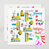 Kinderen Gelukkige Verjaardag Uitnodiging Vrachtwa (Voorkant / Achterkant)