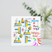 Kinderen Gelukkige Verjaardag Uitnodiging Vrachtwa (Staand voorkant)