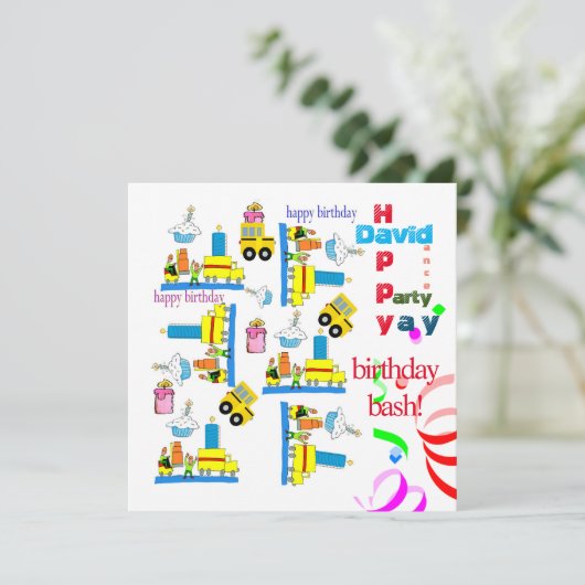 Kinderen Gelukkige Verjaardag Uitnodiging Vrachtwa (Staand voorkant)